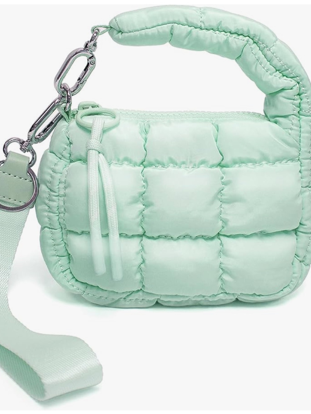 Quilted Mint Puffer Wristlet Bag for Women - Picture 1 of 6